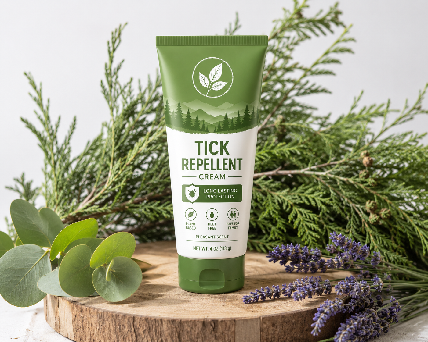 Crema repelente TickShield — familia en el bosque